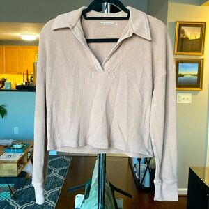 Waffle knit collared top